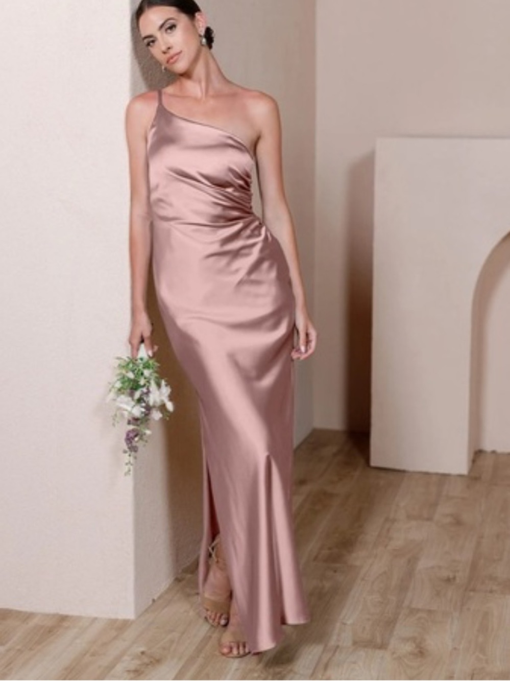 Revelry Jade Satin Rose Quartz bridesmaid dress size 12